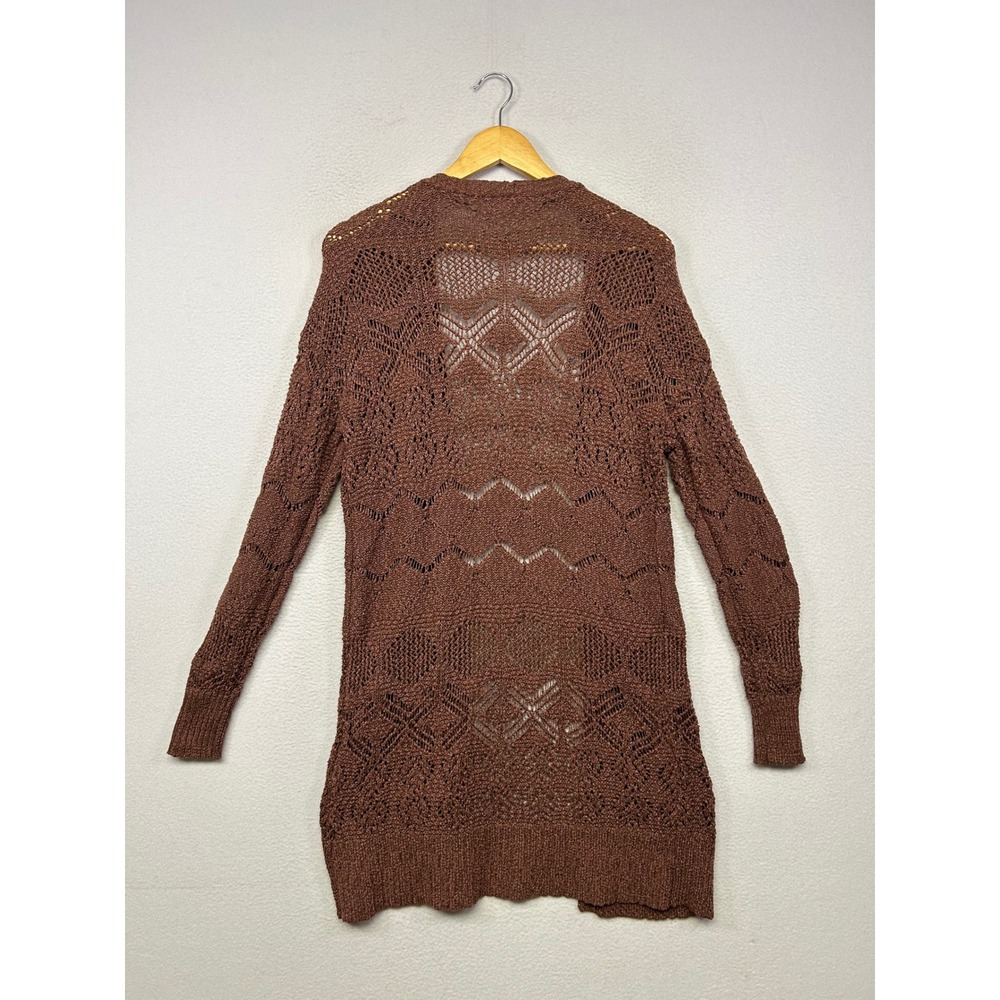 Boho Maurices Womens Medium Brown Open Front Pointelle Knit Cardigan Sweater - Picture 2 of 9